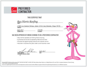 Ray Harris Roofing - Owens Corning Preferred Contractor Certificate